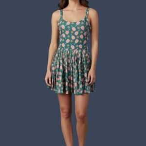 PEACH LOVE Teal Pleated Tank Pickleball Romper Skirt